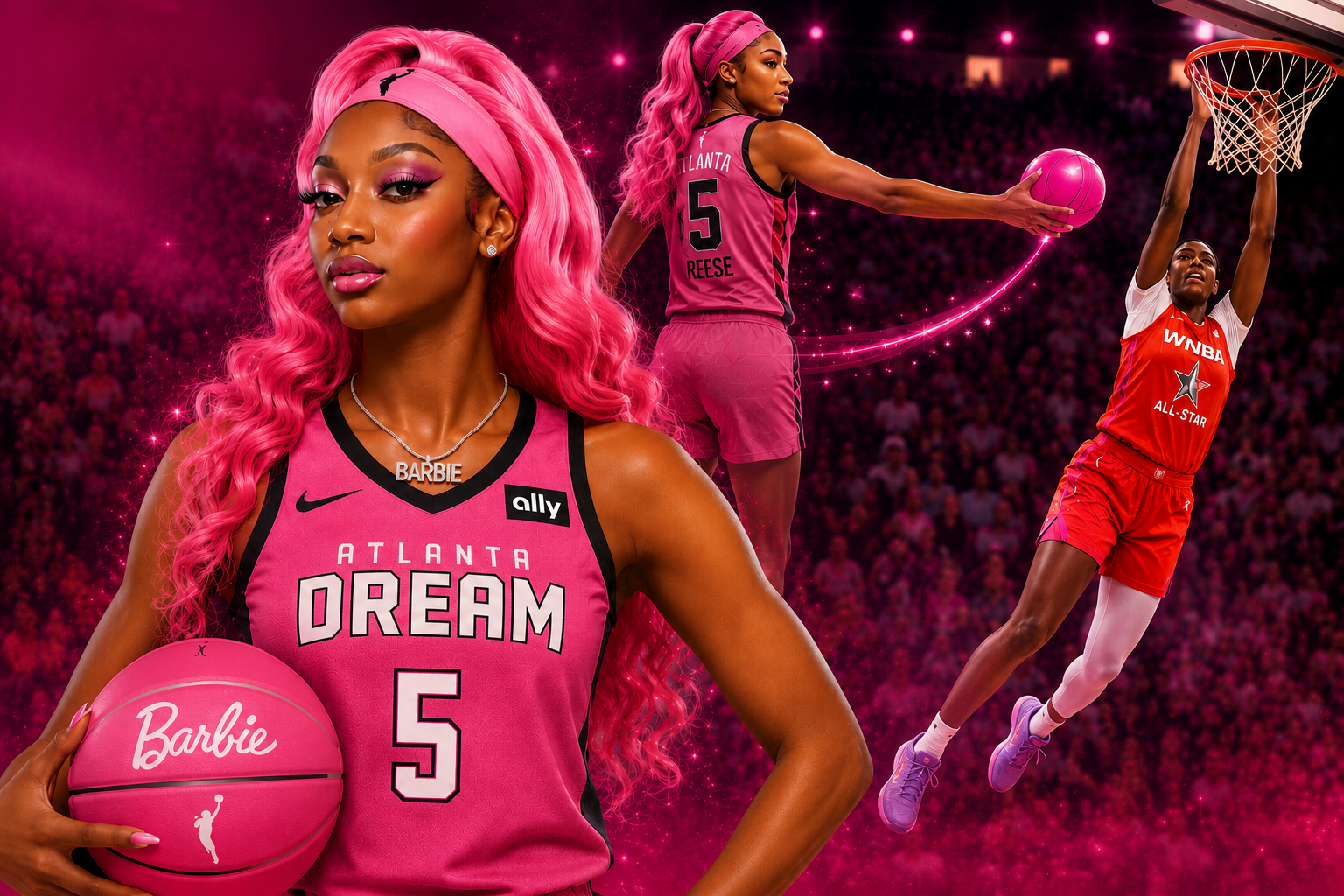 Angel Reese celebrates during the 2026 WNBA All-Star Game after delivering the assist that led to Dominique Malonga's historic dunk.